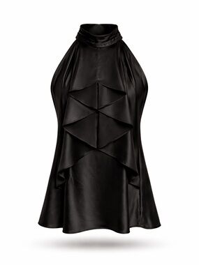 Spense Black Ruffle Cascade Halter Tank Top Womens SZ S Sophisticated Office